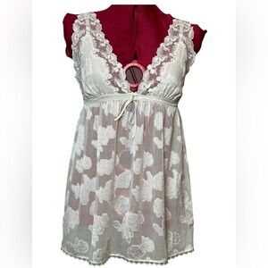 NWOT NK Imode Silk bridal babydoll chemise bow, pearl and rayon lace details